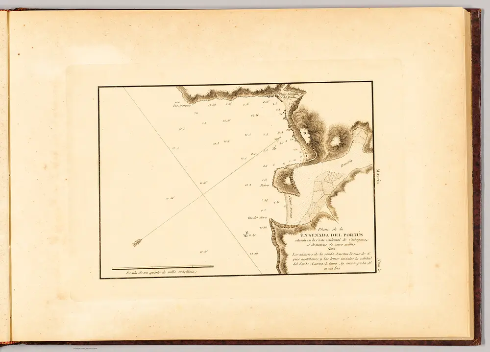 Plano de la ensenada del Portús situada en la cósta ocidental de Cartagena ~ á distancia de cinco millas