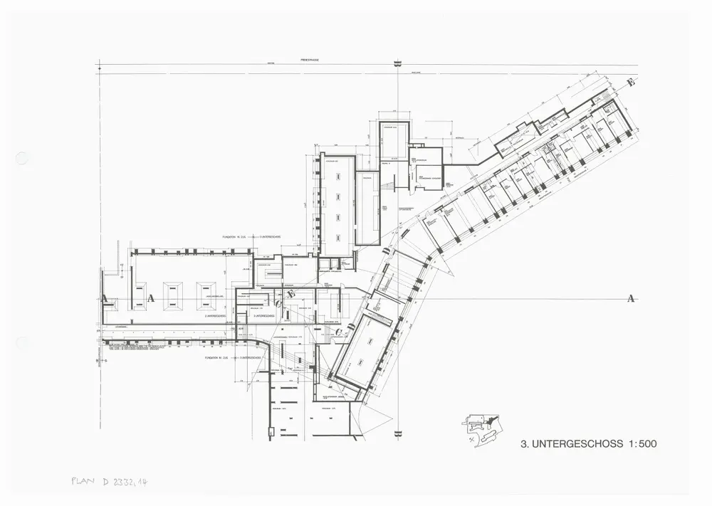 Kantonsschule Rämibühl: Ansichten, Grundrisse und Schnitte: Gymnasien: 3. Untergeschoss; Grundriss