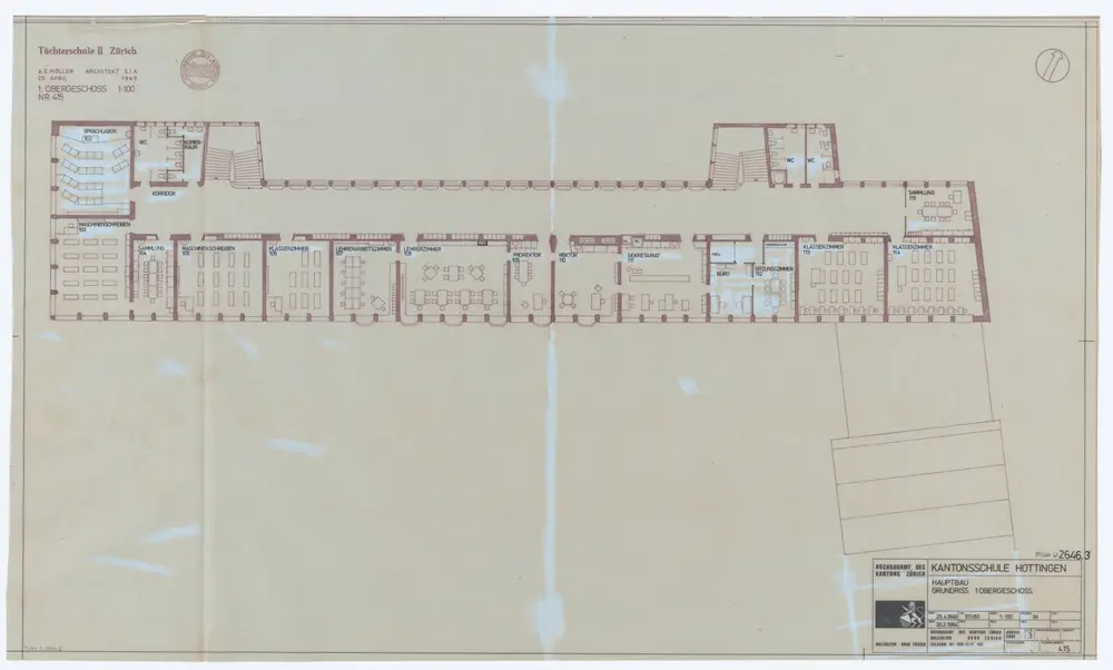 Kantonsschule Hottingen (Töchterschule II Zürich) und Kantonsschule Hottingen: Grundrisse: Kantonsschule Hottingen: 1. Stock; Grundriss