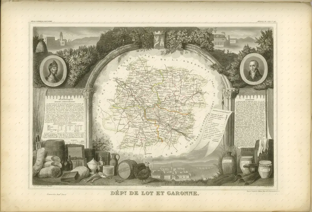 mapa z atlasu "Atlas National Illustré des 86 Départements et des Possessions de la France Divisé par Arrondissements, Cantons et Communes, avec le tracé de toutes les routes, chemins de fer et canaux"