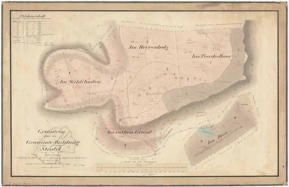 Stadel: Gemeindewaldung: Müliboden (Im Mühliboden), Rotzengrund (Im rothen Grund), Im Hau, Heerenholz (Im Herrenholz), Tüchelhau (Im Teuchelhau), Tiergarten; Grundrisse