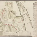 HZAN GA 100_Nr. 381_ : Söllbot (Kr. Crailsheim); "Grundriß über die Neugereute ... in den drei Fluren der Söllboter Markung";"gemessen und in Riß gebracht von Johann Christoph Rübel, Langenburg"40 Ruten = 18,5 cm;72,5 x 58 cm; Norden oben nach rechts;Papier auf Leinwand; Wasserfarben; Hervorhebung der einzelnen Flurteile; am Rand Verzeichnis der Grundstücke (Flurnamen und Größe).