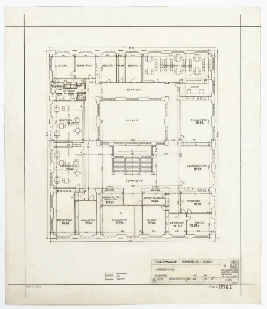 Realgymnasium, Rämistrasse 59: Grundrisse: 1. Stock; Grundriss