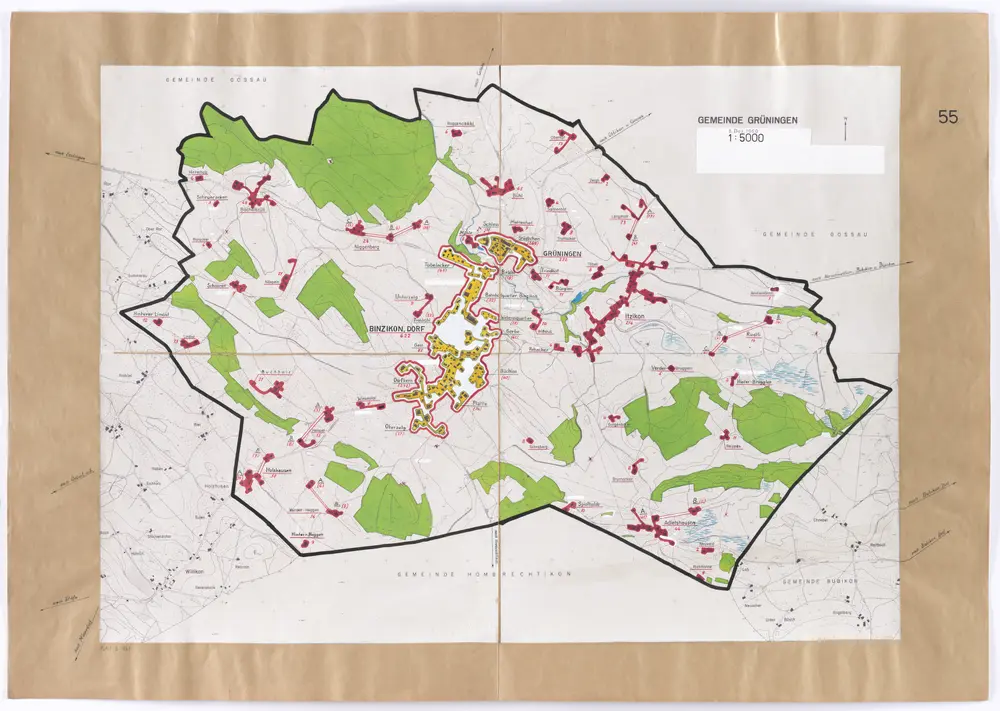 Grüningen: Definition der Siedlungen für die eidgenössische Volkszählung am 01.12.1960; Siedlungskarte Nr. 55