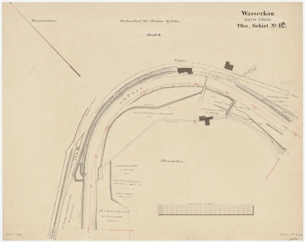 Zell: Von oberhalb bis unterhalb der Hornbrücke, Tösskorrektion; Situationsplan (Töss-Gebiet Nr. 19, Blatt 6)