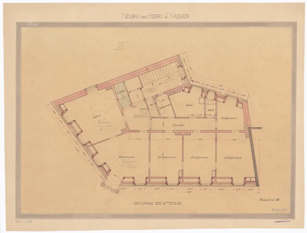 Neubau des J. Naeher, Obmannamtsgasse 21: 4. Stock; Grundriss