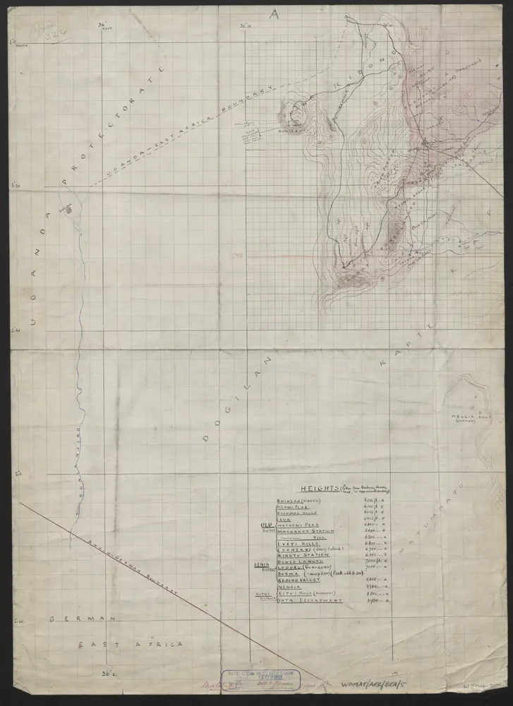 East Africa Protectorate. Map of part of the Ukamba Province North of 2°.30' Latitude South shewing the Districts of (part of) Kenia, Ulu and part of Kitui.'By 'John. Ainsworth. H.M.s. Sub-Commissioner&Vice-Consul. F.R.G.S.'