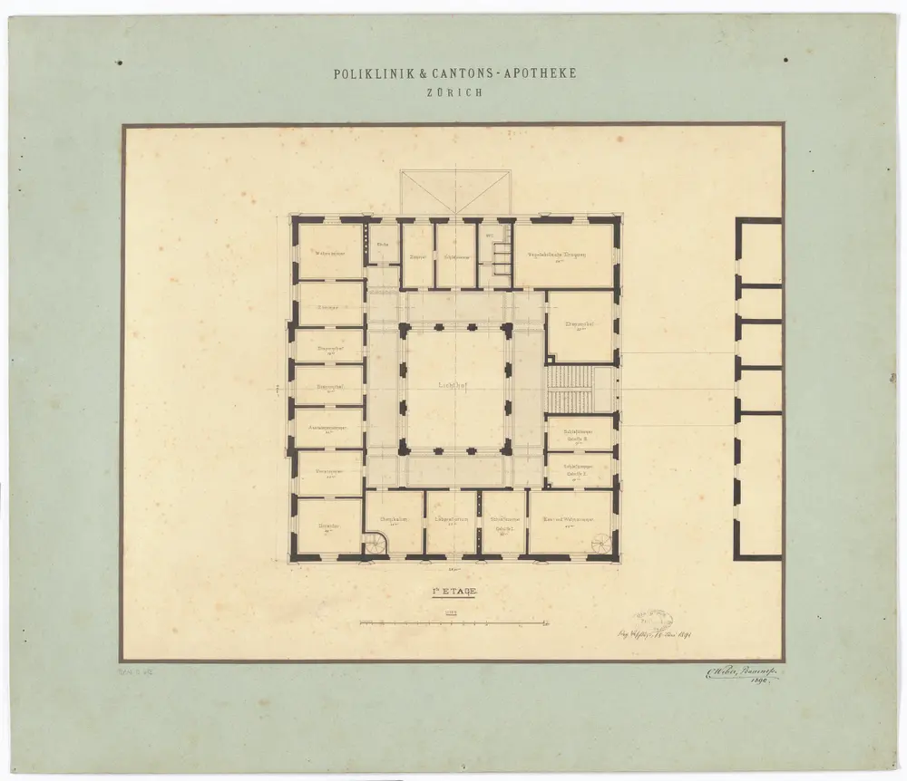 Poliklinik und Kantonsapotheke, Schmelzbergstrasse: 1. Stock; Grundriss