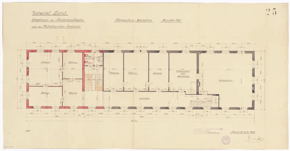 Tierspital, Selnaustrasse 32: Erweiterung des Anatomiegebäudes und des Pathologisches Instituts; Obergeschoss; Grundriss