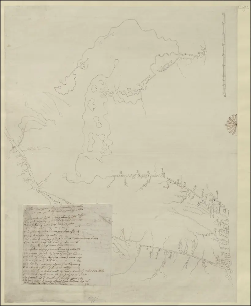 [A map of part of New York, comprehending the country between New York and Quebec, the river Connecticut, &c., to shew ""the way from Albany to Canada ..... part by land and part by water;"" drawn about 1720, on a scale of 31 miles to an inch].