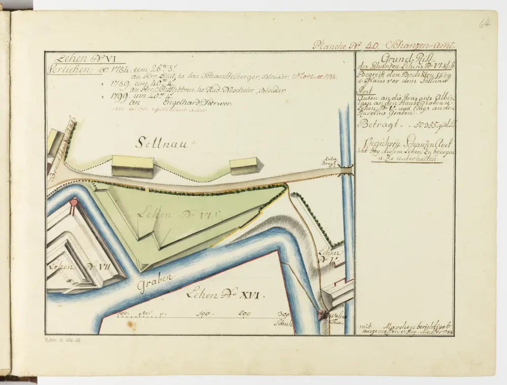 Zürich: Dem Spital Zürich gehörende Lehen in den Fortifikationswerken; Ansichten, Grundrisse und Schnitte: Schanzenlehen Nr. 6 Kleine Stadt, zwischen Brandschenkestrasse und Wasserturm; Grundriss