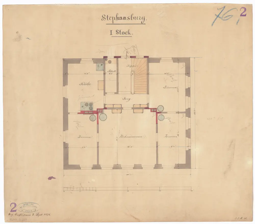 Irrenanstalt Burghölzli, Stephansburg: 1. Stock; Grundriss