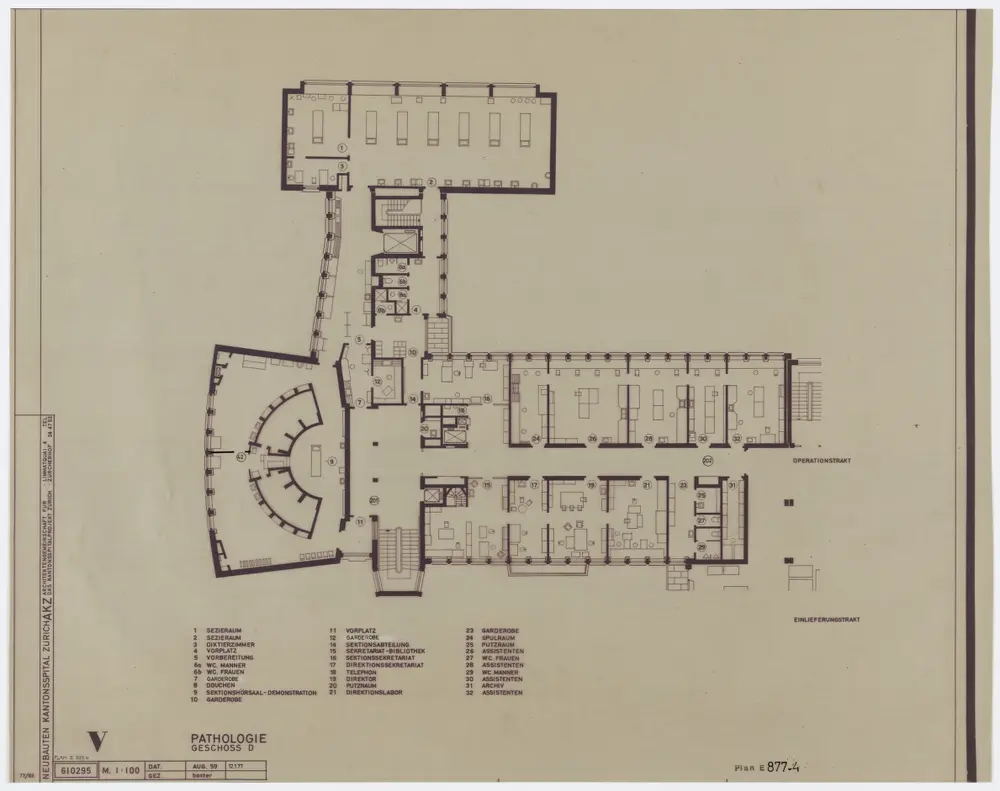 Zürich: Kantonsspital, Pathologie; Grundrisse: Geschoss D