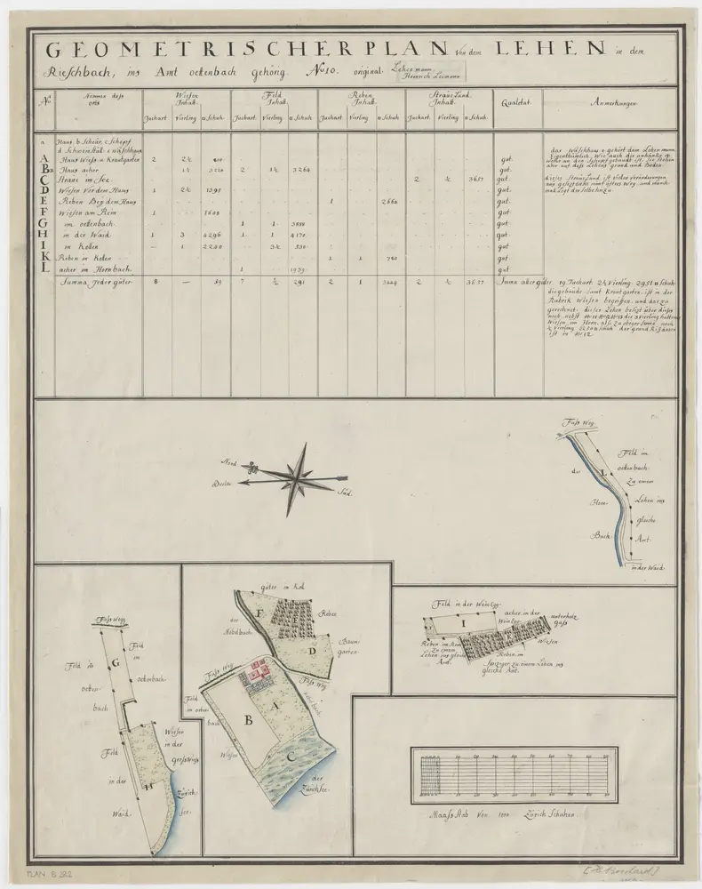 Riesbach: Dem Amt Oetenbach gehörendes Lehen; Grundrisse und Tabelle (Nr. 10)