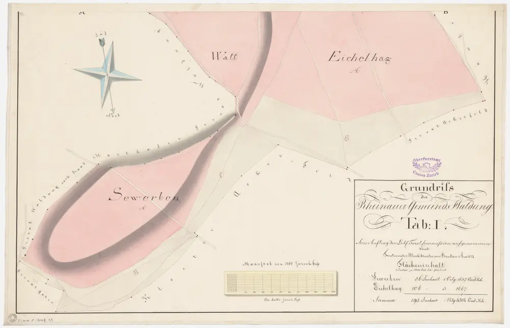 Rheinau: Gemeinde-, Kloster- und Genossenschaftswaldungen: Gemeindewaldungen Seewerben, Eichelhag, Watt; Grundriss (Tab. I)