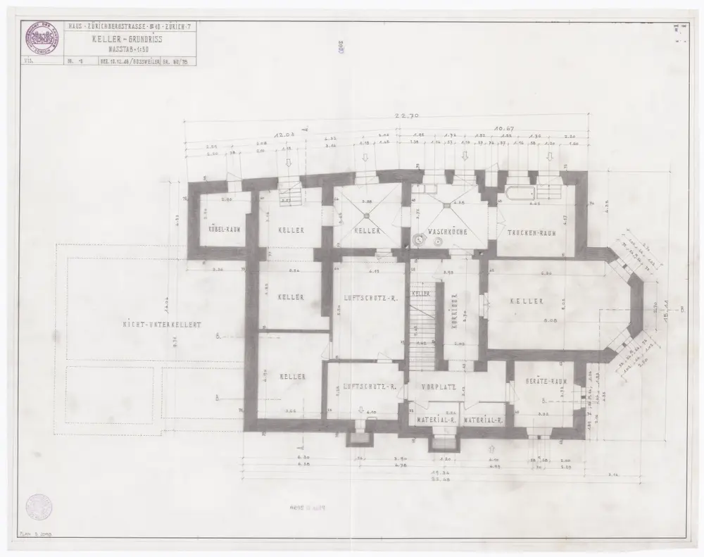 Liegenschaft Zürichbergstrasse 10: Keller; Grundriss