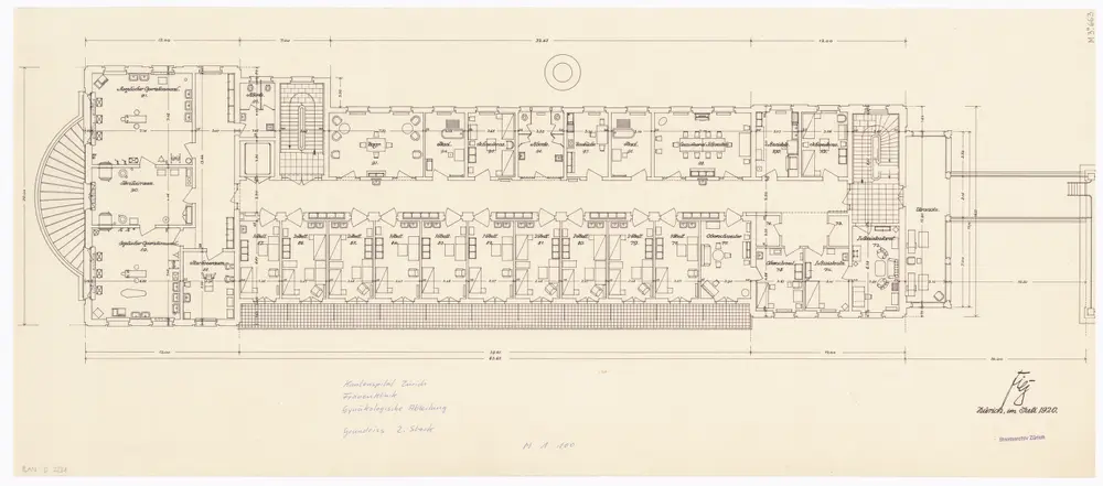 Frauenklinik des Kantonsspitals Zürich, Gynäkologisches Institut, Erweiterungsbau: 2. Stock; Grundriss