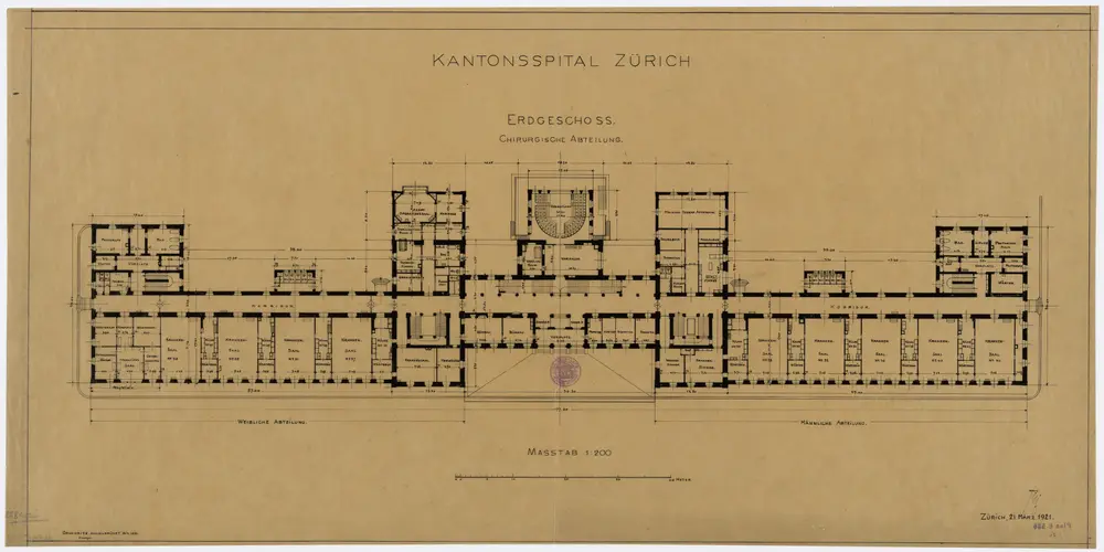 Zürich: Kantonsspital, Erdgeschoss, chirurgische Abteilung; Grundriss