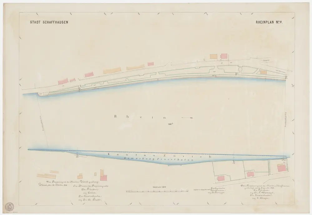 Feuerthalen, Flurlingen, Schaffhausen: Grenze zwischen den Kantonen Zürich und Schaffhausen beim Rhein zwischen Langwiesen und Flurlingen; Grundrisse: Blatt 5: Kantonsgrenze zwischen Schaffhausen und Feuerthalen; Grundriss