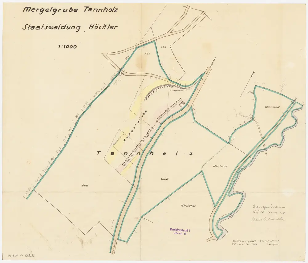 Bonstetten, Stallikon: Staatswaldung Höckler: Stallikon: Grenzrevision bei der Mergelgrube Tannholz; Grundriss