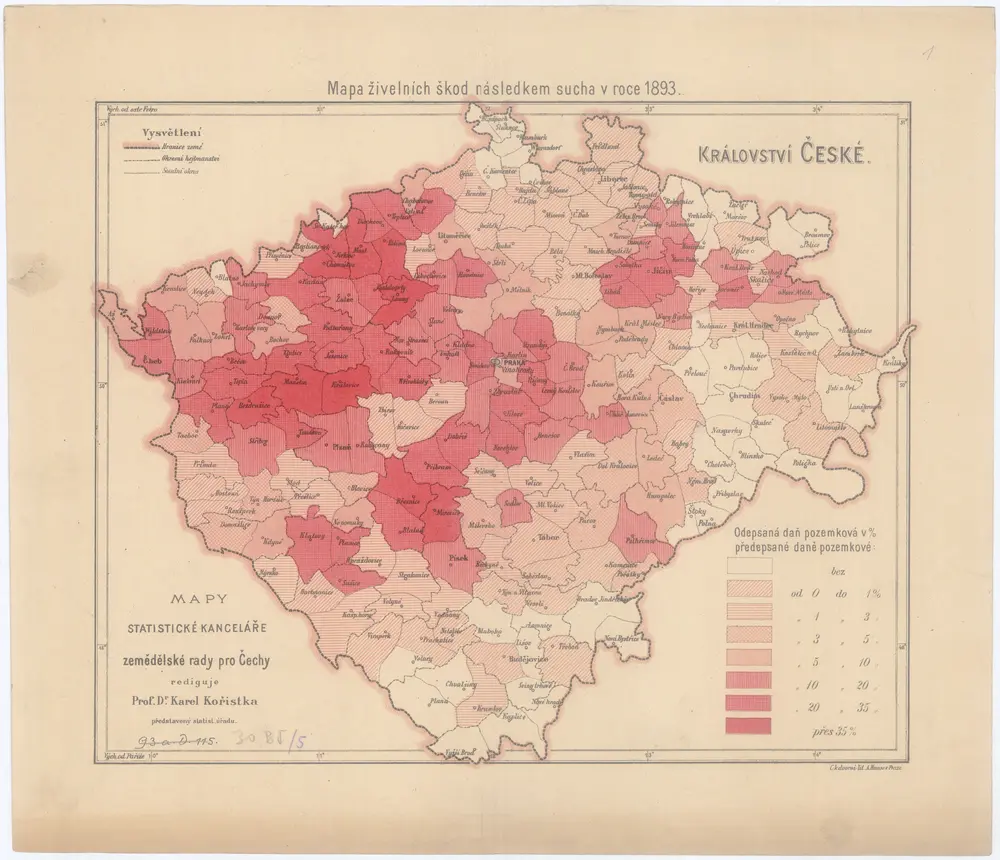 Mapa živelních škod následkem sucha v roce 1893