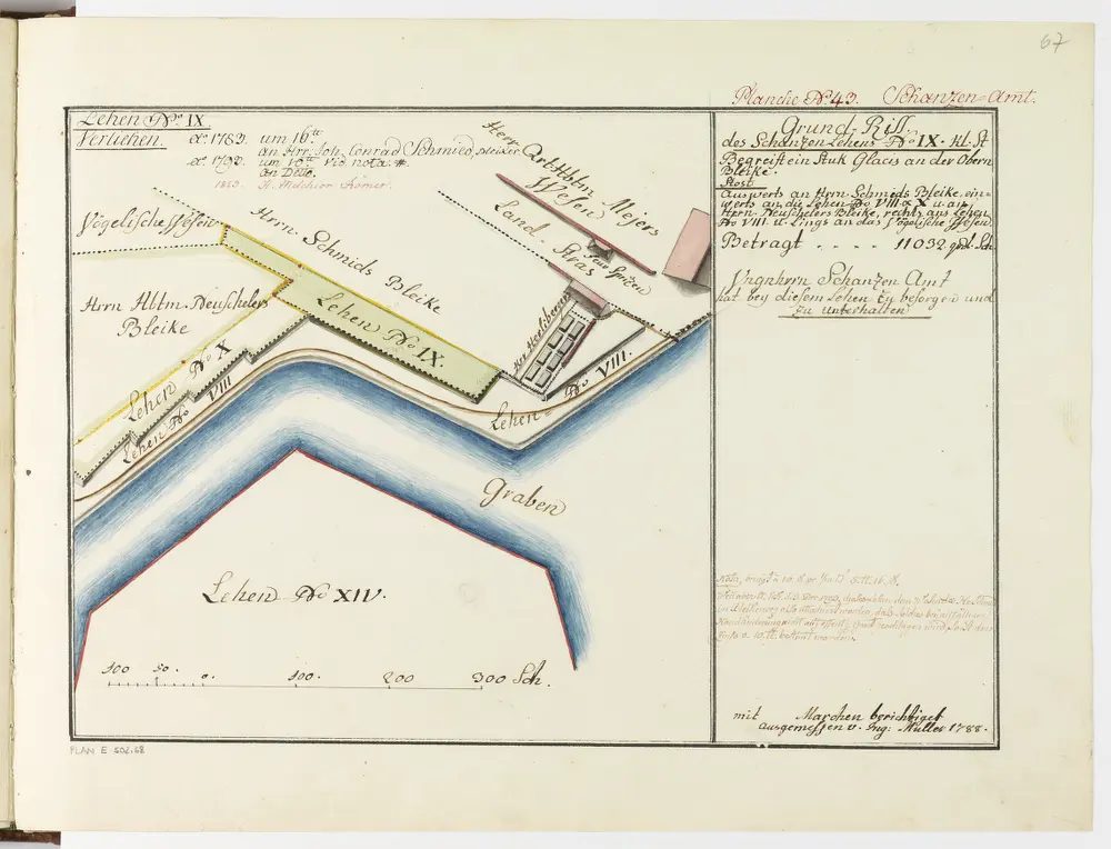 Zürich: Dem Spital Zürich gehörende Lehen in den Fortifikationswerken; Ansichten, Grundrisse und Schnitte: Schanzenlehen Nr. 9 Kleine Stadt, bei der Oberen Bleike; Grundriss