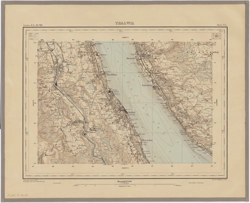 Topographischer Atlas der Schweiz (Siegfried-Karte): Den Kanton Zürich betreffende Blätter: Blatt 175: Thalwil