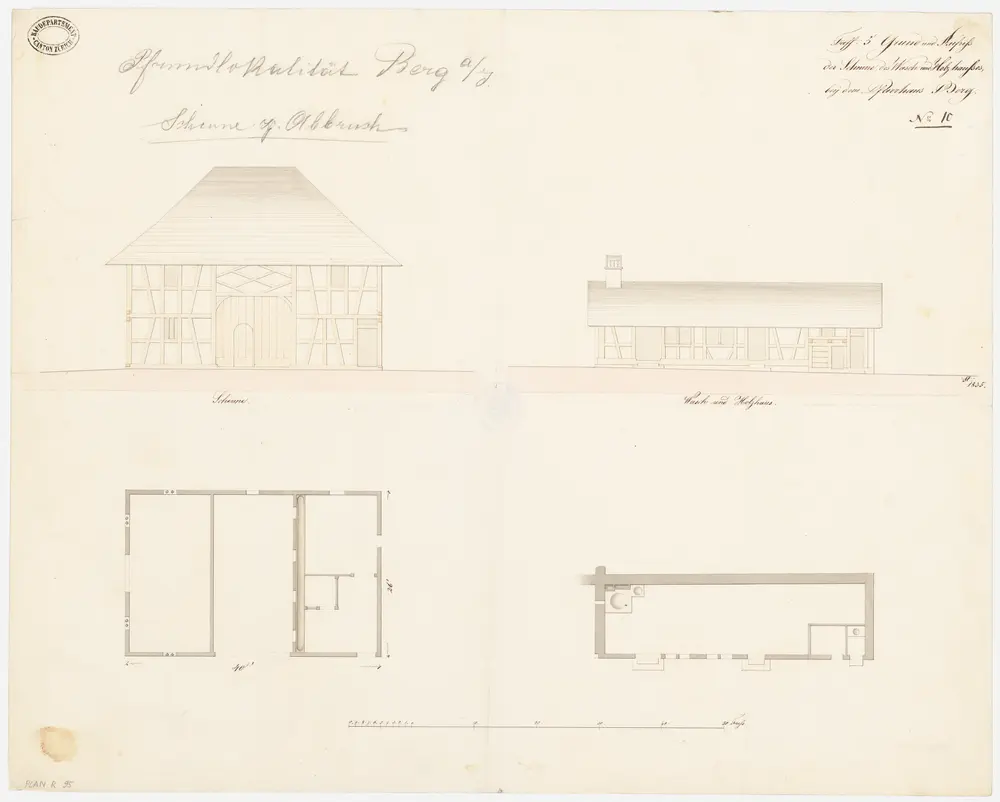 Berg am Irchel: Scheune, Holz- und Waschhaus beim Pfarrhaus; Ansichten und Grundrisse (Nr. 10)
