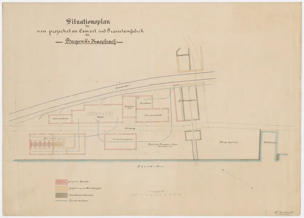 Horgen: Kohlebergwerk Käpfnach, projektierte Zement- und Presssteinfabrik; Situationsplan
