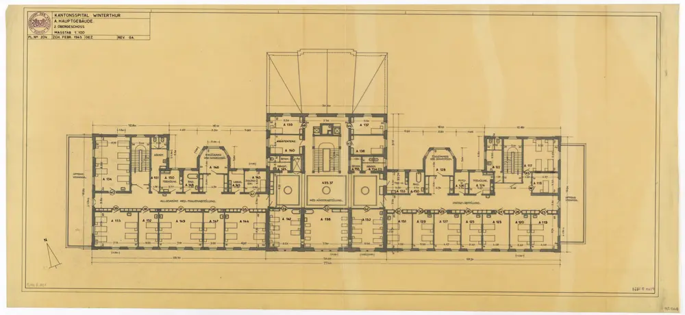 Winterthur: Kantonsspital, Hauptgebäude, 2. Stock; Grundriss (Nr. 204)