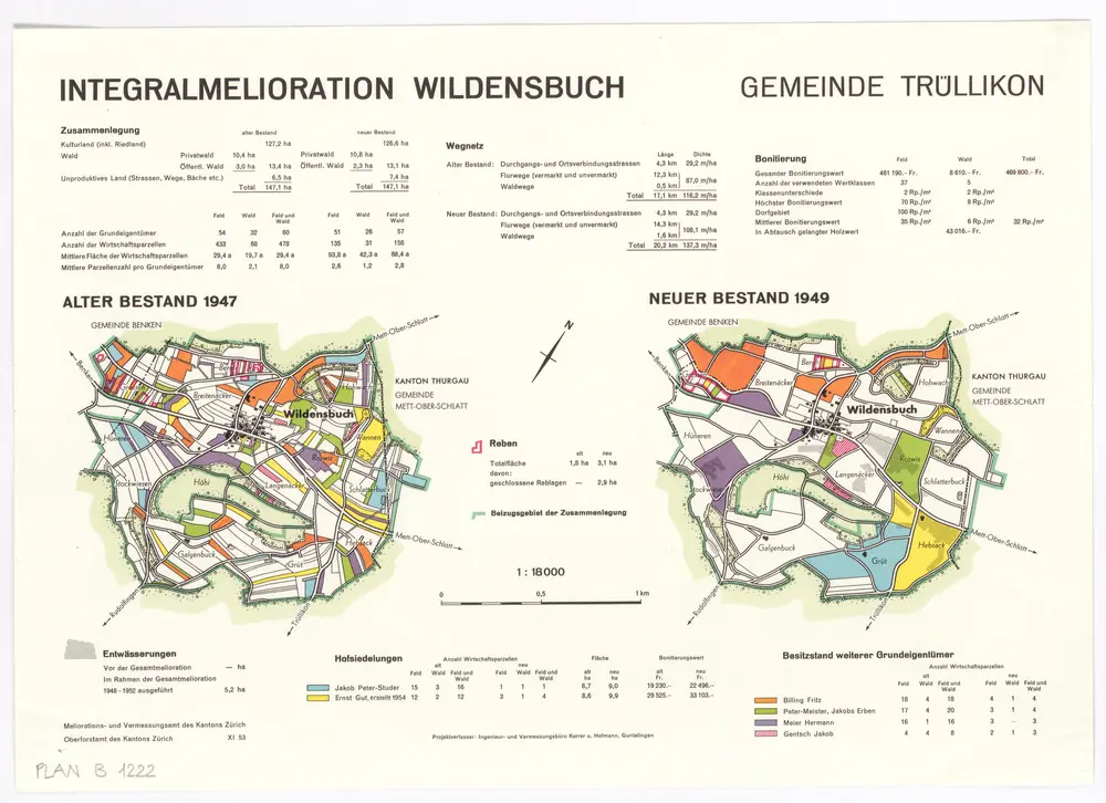 Trüllikon: Integralmelioration in Wildensbuch, alter Bestand 1947 und neuer Bestand 1949; Grundrisse