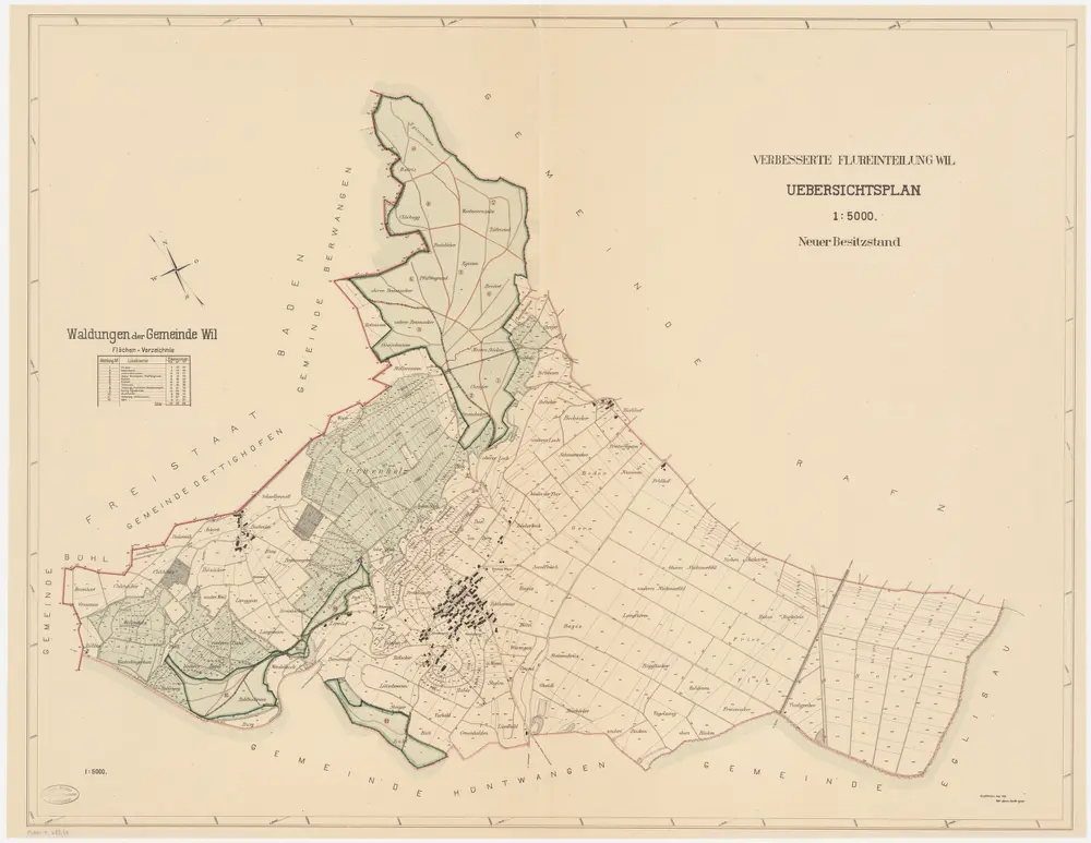 Wil: Gemeinde-, Genossenschafts- und Privatwaldungen: Wil: Gemeindewaldungen nach verbesserter Flureinteilung; Übersichtsplan