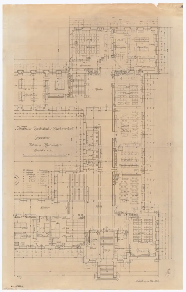 Universität Zürich (Chemisches Institut) und Kantonsschule Zürich, Neubau Rämistrasse 76: Grundrisse: Abteilung Kantonsschule, Erdgeschoss; Grundriss