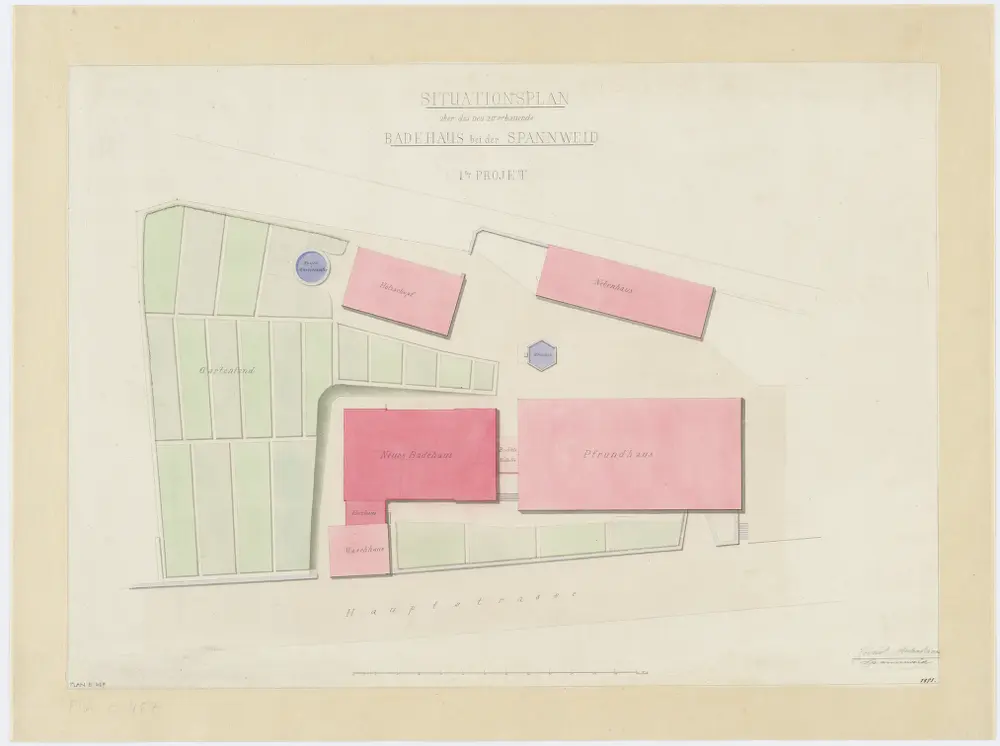 Unterstrass: Spanweid, projektiertes Badehaus; Situationsplan