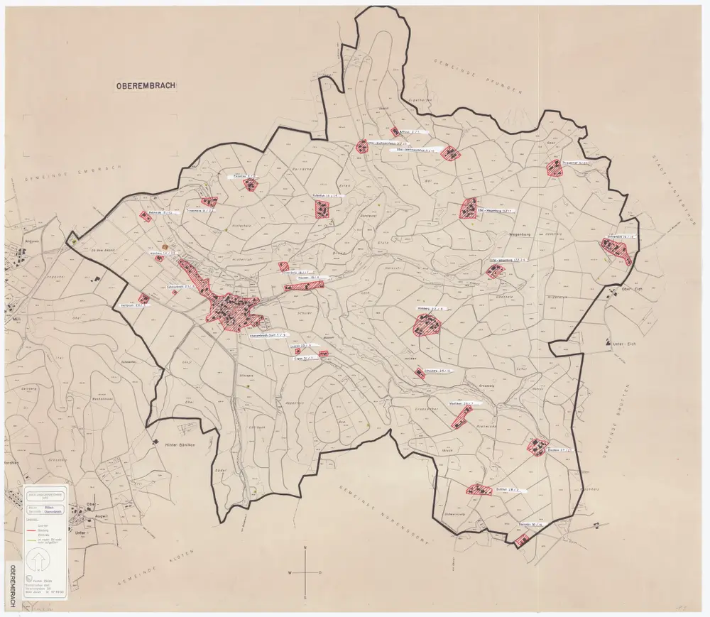 Oberembrach: Definition der Siedlungen für die eidgenössische Volkszählung am 01.12.1970; Siedlungskarte