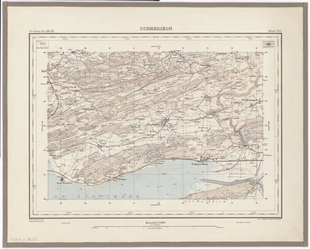 Topographischer Atlas der Schweiz (Siegfried-Karte): Den Kanton Zürich betreffende Blätter: Blatt 232: Schmerikon