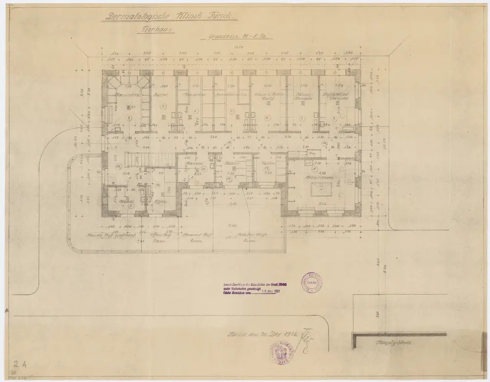 Zürich: Kantonsspital, Dermatologische Klinik, Tierhaus; Grundriss