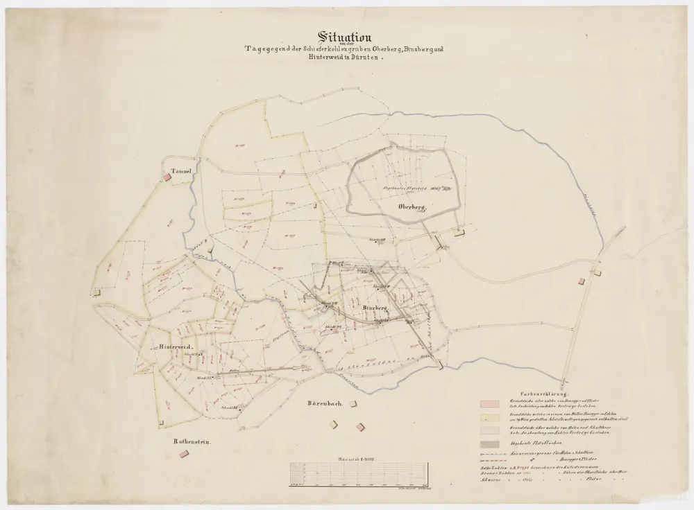 Dürnten: Schieferkohlegruben Oberberg, Binzberg und Hinterweid, Taggegend; Situationsplan