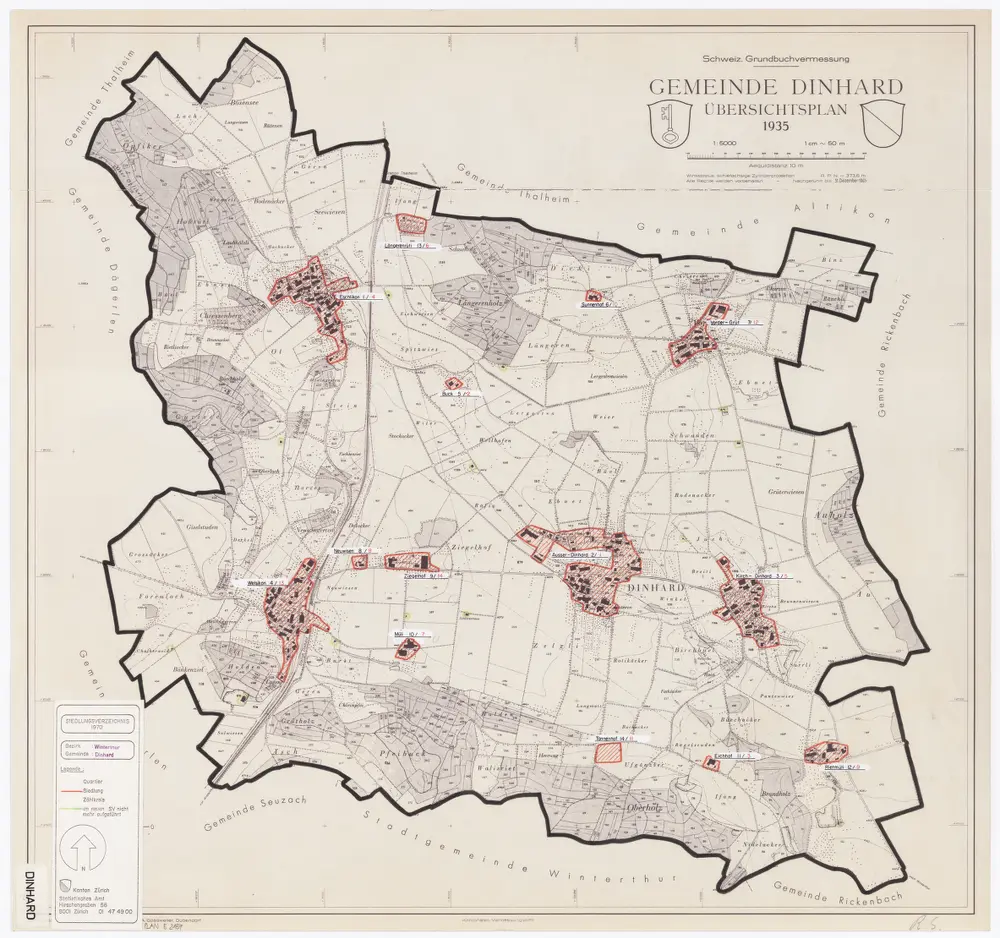 Dinhard: Definition der Siedlungen für die eidgenössische Volkszählung am 01.12.1970; Siedlungskarte