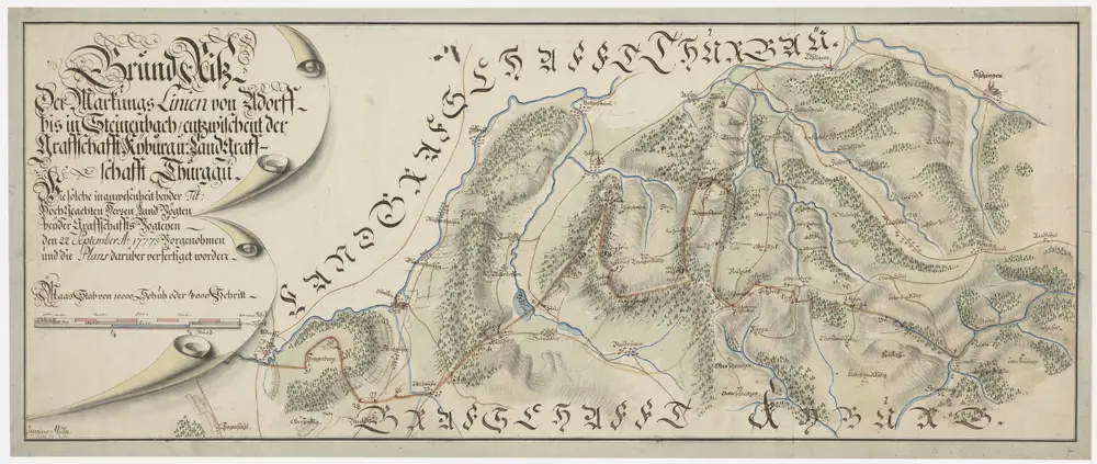 Grenze zwischen der Grafschaft Kyburg und der Landgrafschaft Thurgau von Aadorf bis zum Steinenbach; Übersichtsplan: 1. Exemplar