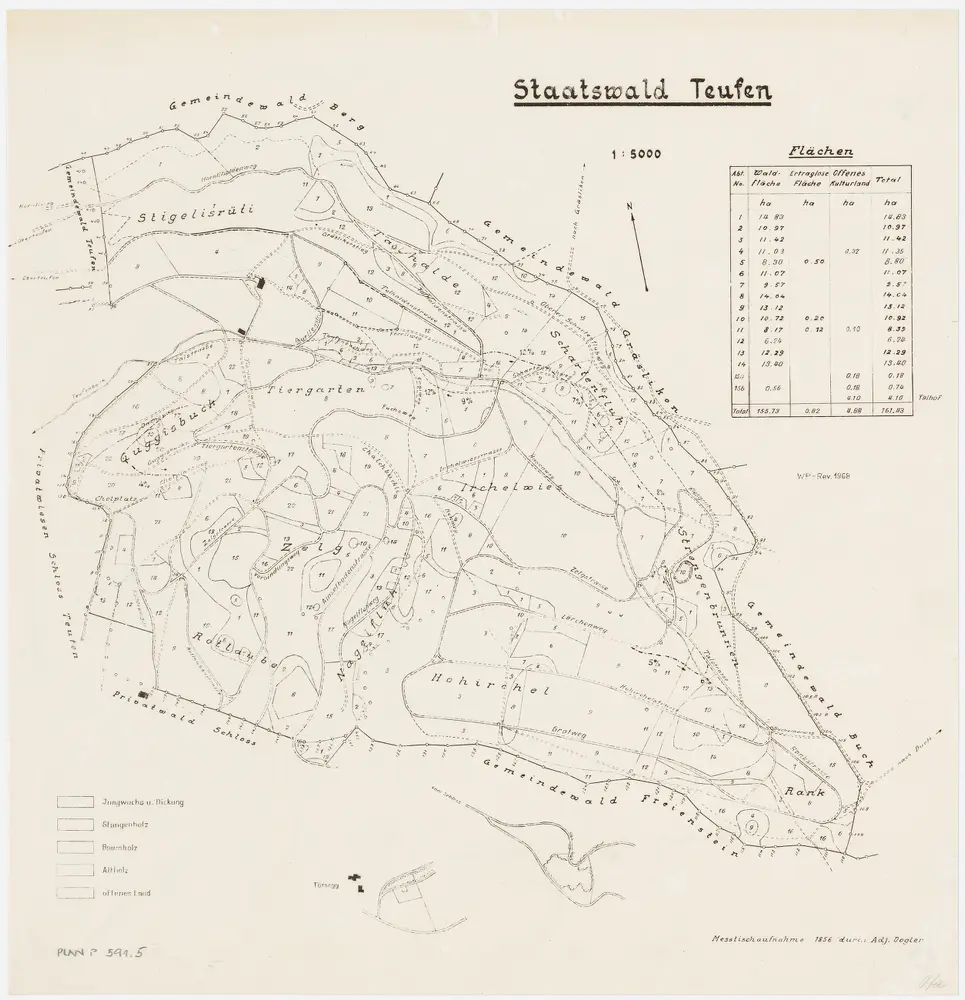 Freienstein-Teufen: Staatswaldung Teufen: Hörnlihalden, Guggisbuck, Langwiese, Zelg, Tiergarten, Junkerental, Irchelwies, Forenirchel, Nagelfluh, Hohirchel, Rank, Strengenbrunnen, Schartenfluh, Talhalden, Stigelisrüti; Übersichtsplan