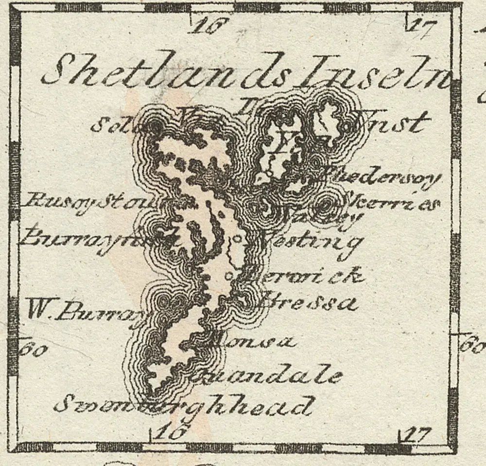 [Shetlands Inseln] [Karte], in: Schauplatz Der Fünf Theile Der Welt, S. 190.