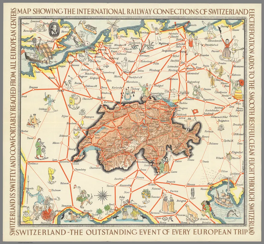 Map Showing the International Railway Connections of Switzerland