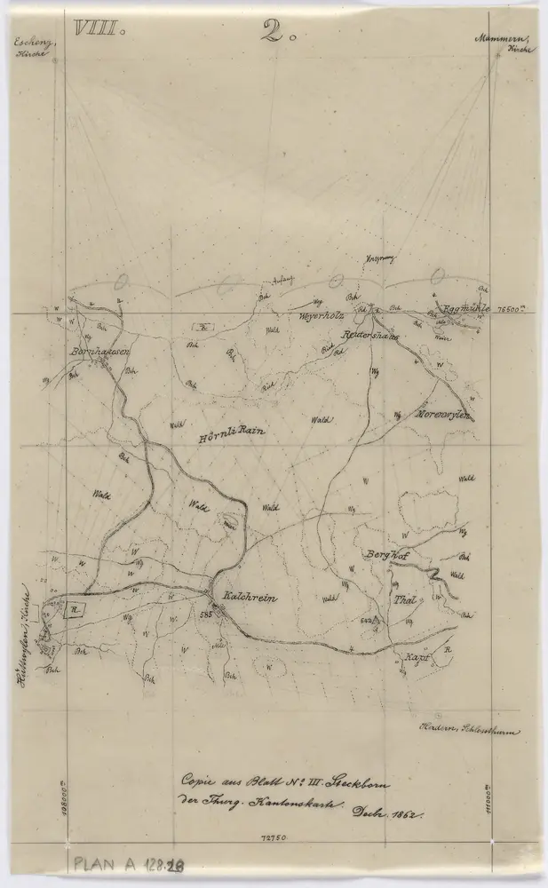 Vorlagen für die Topographische Karte des Kantons Zürich (Wild-Karte): Kopien aus anderen Kartenwerken für ausserkantonale Gebiete: Kalchrein