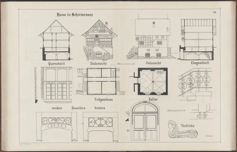 Das Bauernhaus im Kanton Zürich: Hombrechtikon: Haus in Schirmensee; Ansichten, Grundrisse und Querschnitt (Nr. 38)