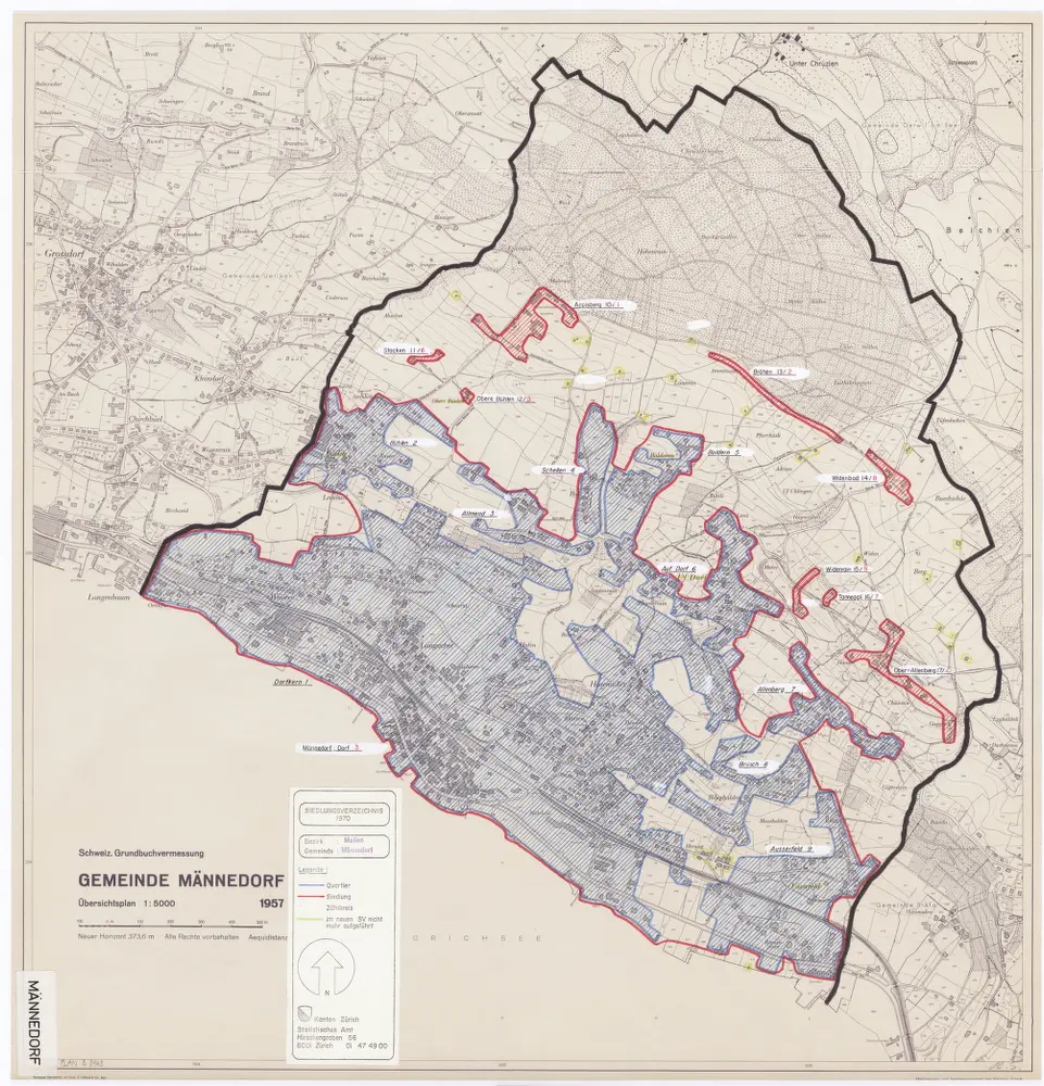Männedorf: Definition der Siedlungen für die eidgenössische Volkszählung am 01.12.1970; Siedlungskarte