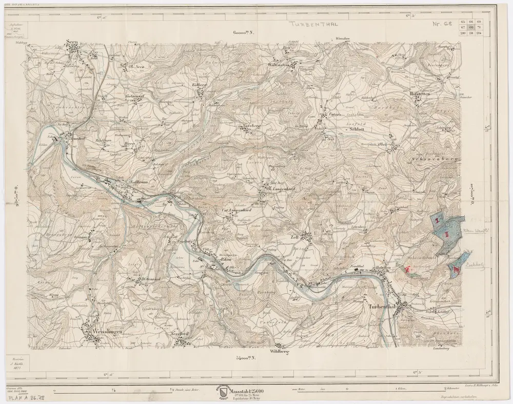 Topographischer Atlas der Schweiz (Siegfried-Karte): Den Kanton Zürich betreffende Blätter: Blatt 68: Turbenthal