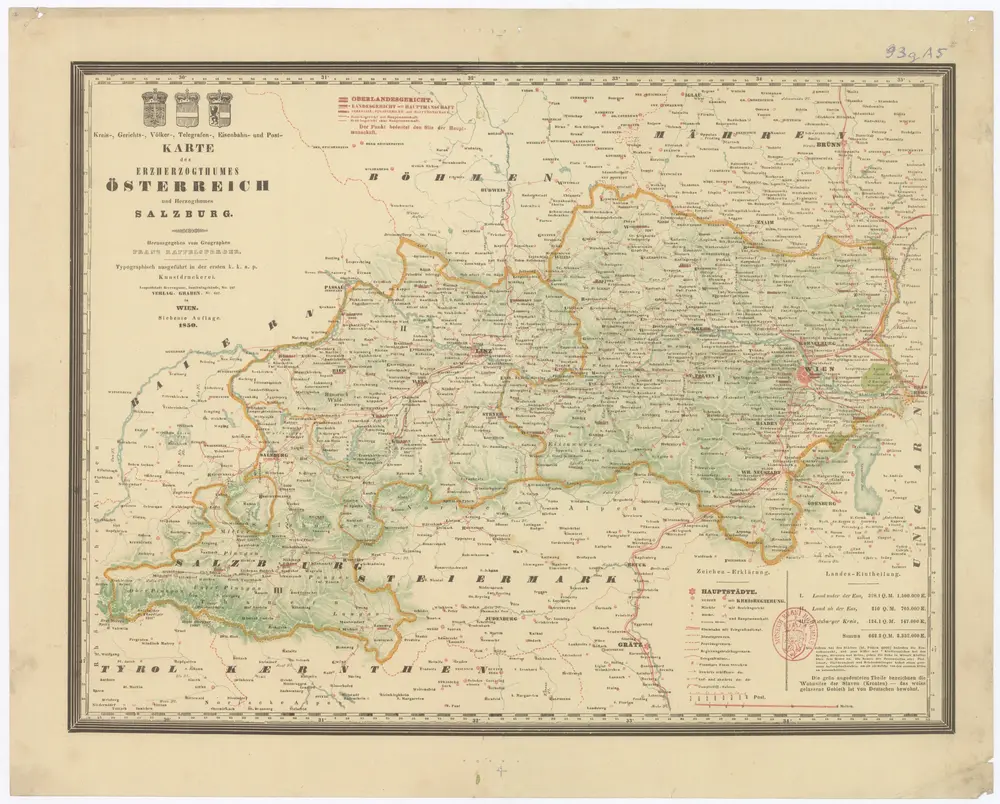 Kreis-, Gerichts-, Völker-, Telegrafen-, Eisenbahn- und Post Karte des Erzherzogthumes Österreich und Herzogthumes Salzburg