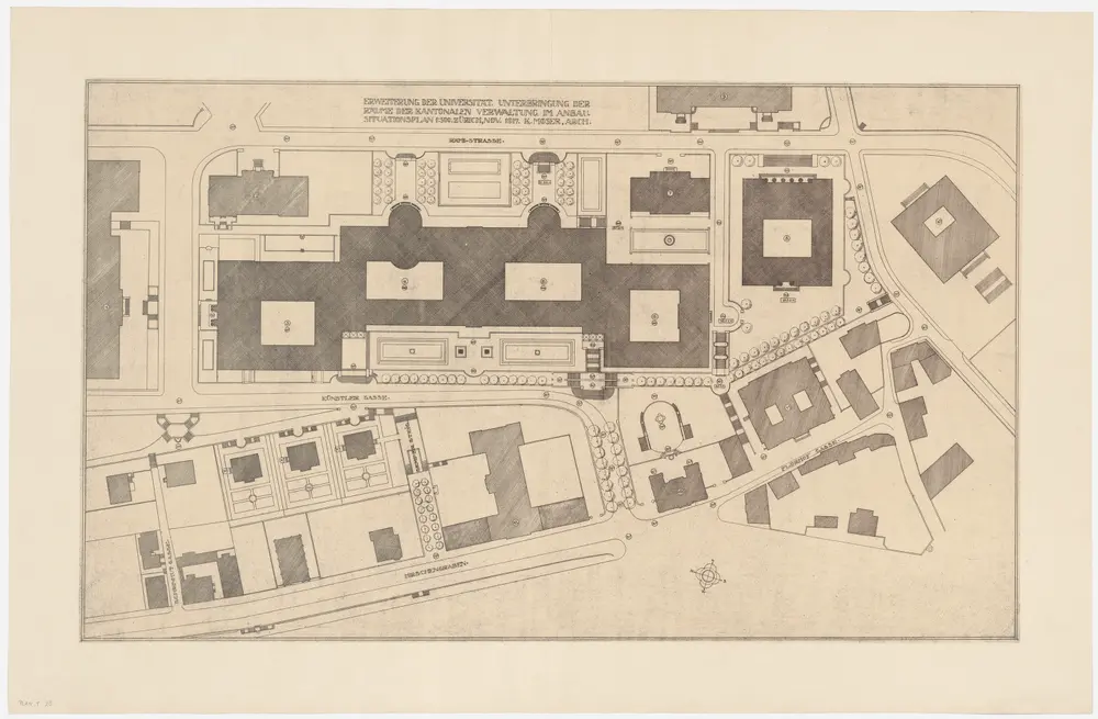 Zürich: Erweiterung der Universität, Unterbringung der Räume der kantonalen Verwaltung im Anbau der Universität; Situationsplan