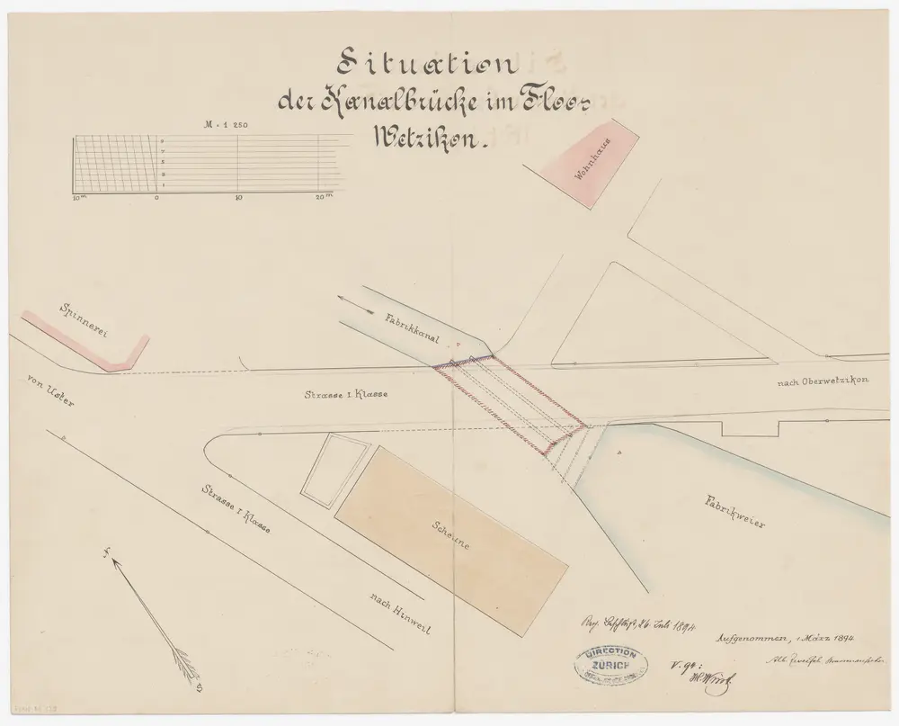 Wetzikon: Brücke über den Fabrik-Kanal im Floos; Situationsplan